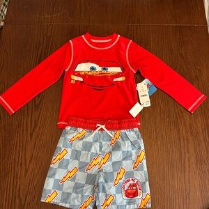 Disney Lightning McQueen Kids Swim Trunks Set - Red and Gray